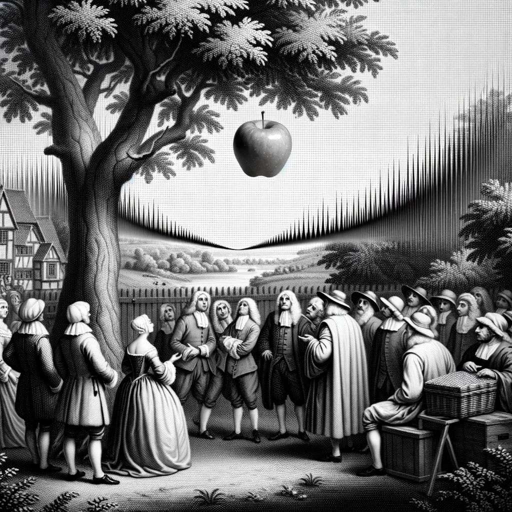 a detailed image of the discovery of gravity, created by using Fourier series